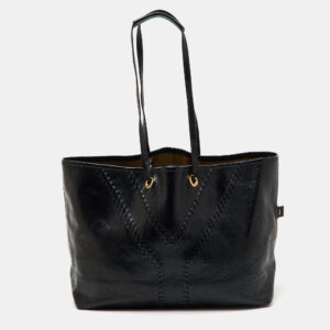 Yves Saint Laurent Black Patent Leather Whipstitch Shopper Tote