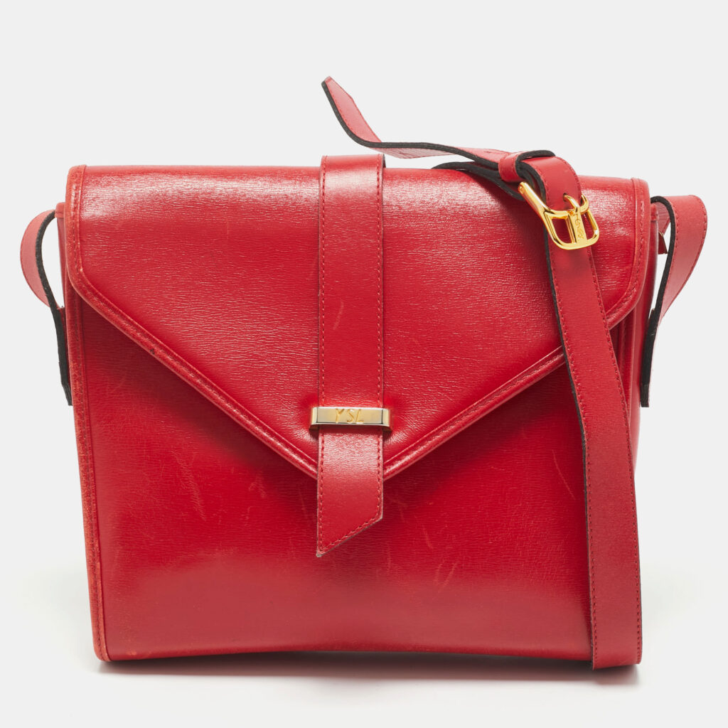luxury-women-yves-saint-laurent-used-handbags-p1169330-009 Yves Saint Laurent Red Leather Vintage Flap Crossbody Bag