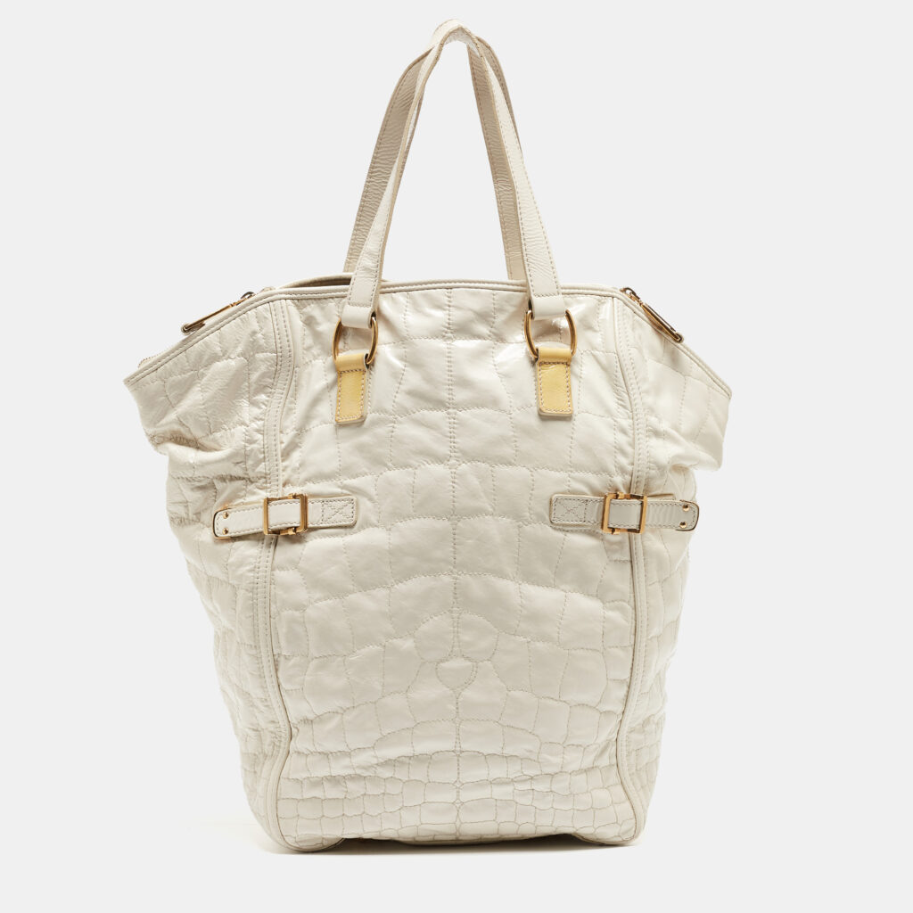 luxury-women-yves-saint-laurent-used-handbags-p660938-018-1 Yves Saint Laurent Off White Croc Embossed Patent Leather Large Downtown Tote