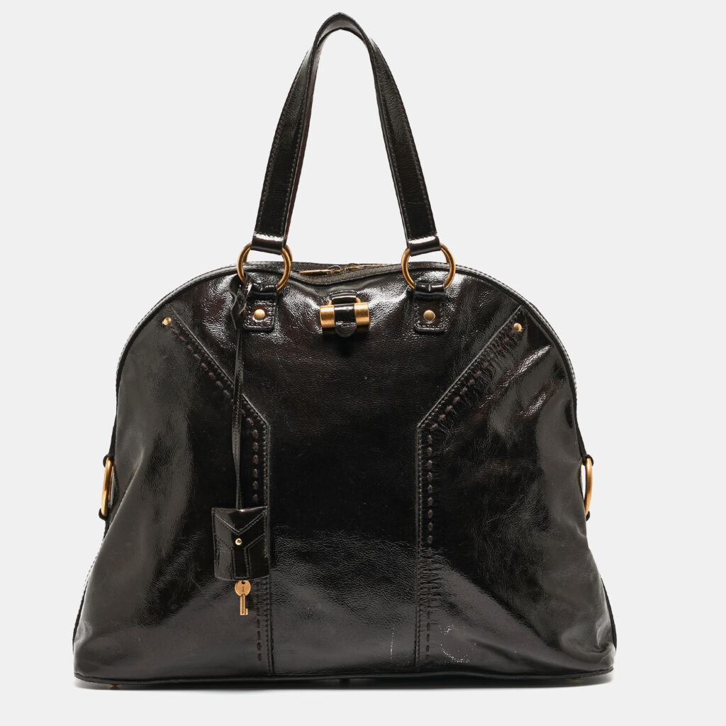 luxury-women-yves-saint-laurent-used-handbags-p922431-023 Yves Saint Laurent Choco Brown Patent Leather Oversized Muse Bag