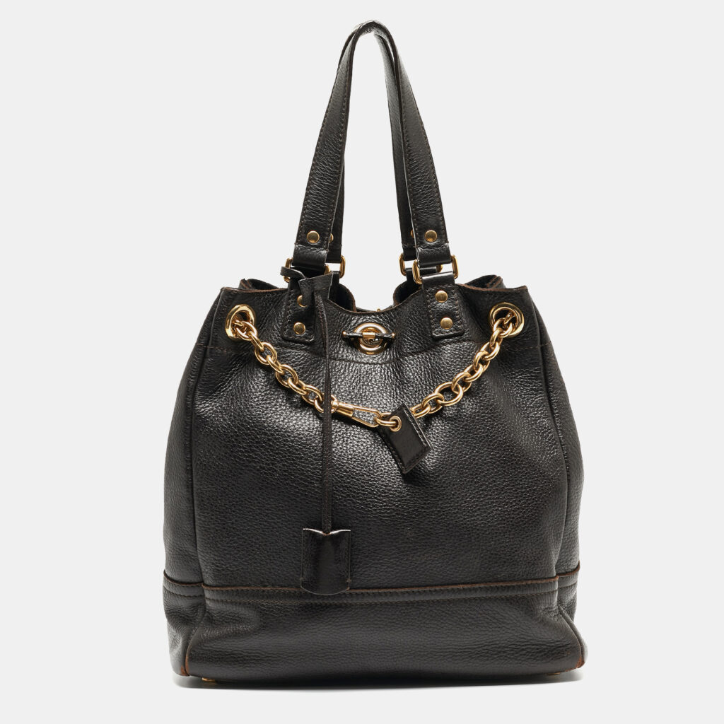 luxury-women-yves-saint-laurent-used-handbags-p922714-023 Yves Saint Laurent Choco Brown Leather Overseas Bucket Bag