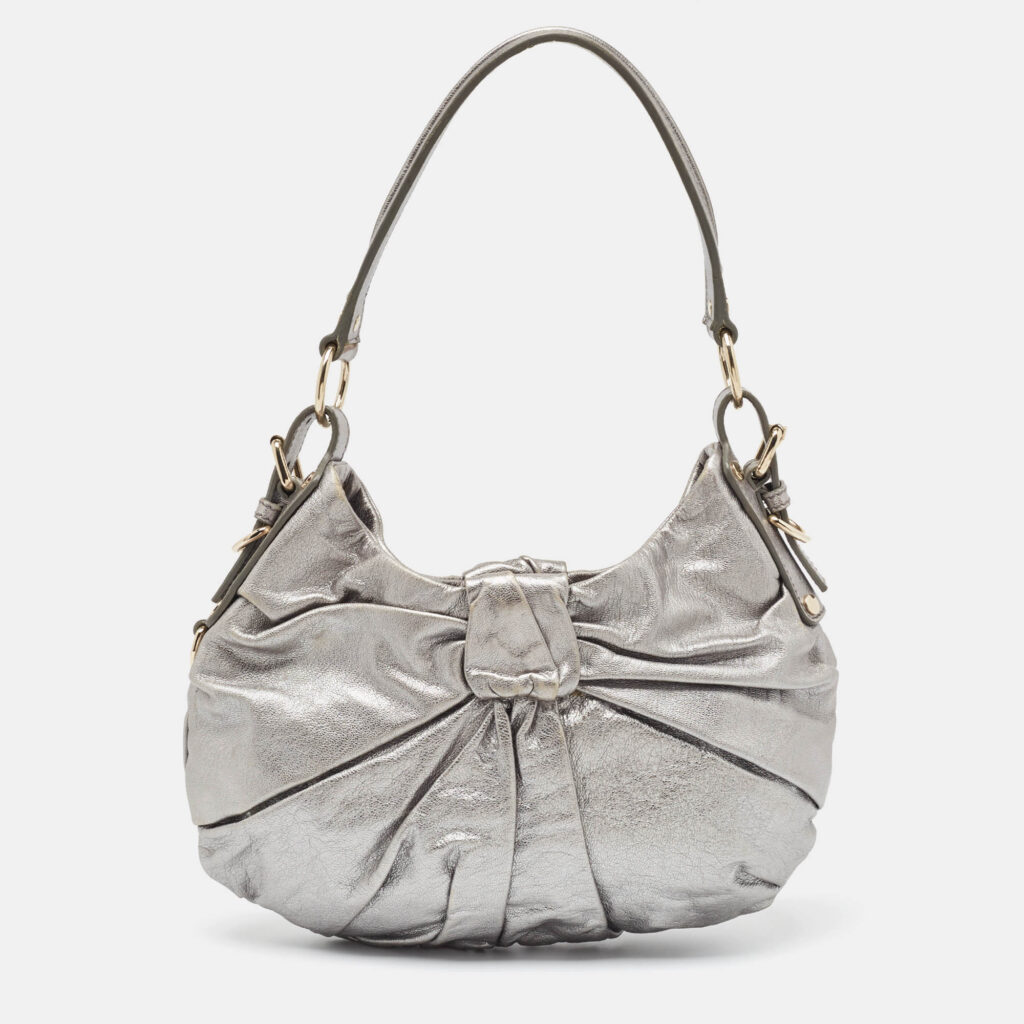 luxury-women-yves-saint-laurent-used-handbags-p959561-018 Yves Saint Laurent Metallic Leather Pleated Bow Hobo