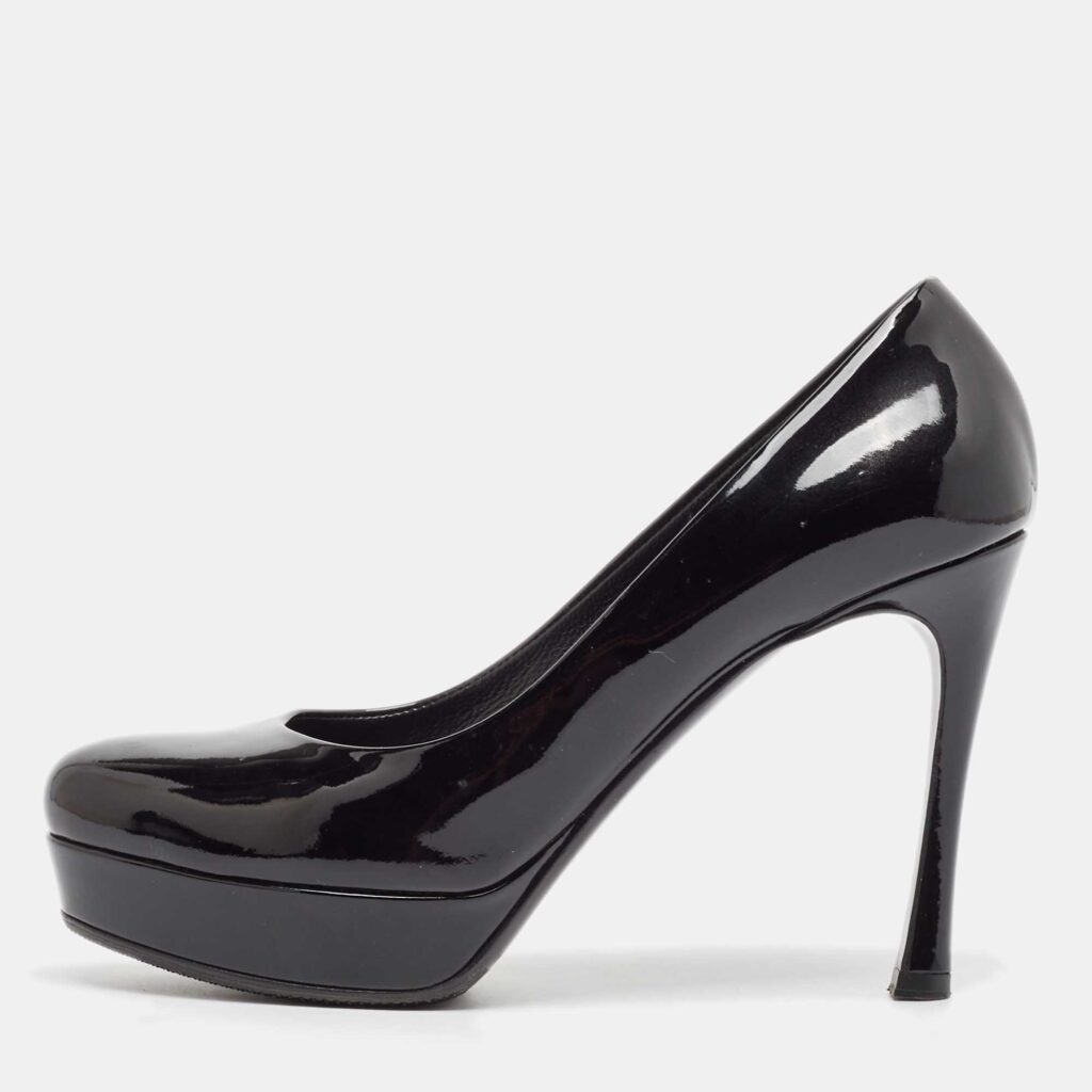 luxury-women-yves-saint-laurent-used-shoes-p1042467-003 Yves Saint Laurent Black Patent Leather Platform Pumps Size 37.5