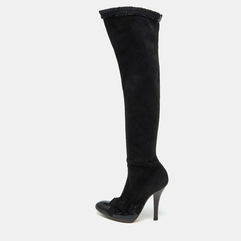 luxury-women-yves-saint-laurent-used-shoes-p1074946-007 Yves Saint Laurent Black Suede and Patent Leather Knee Length Boots Size 38