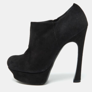 Yves Saint Laurent Black Suede Zip Platform Booties Size 39.5