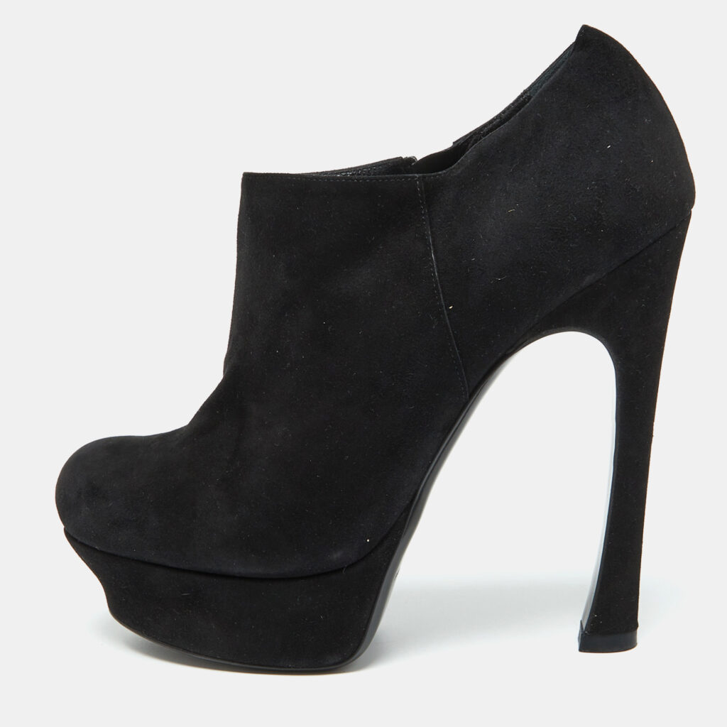 luxury-women-yves-saint-laurent-used-shoes-p1080446-003 Yves Saint Laurent Black Suede Zip Platform Booties Size 39.5