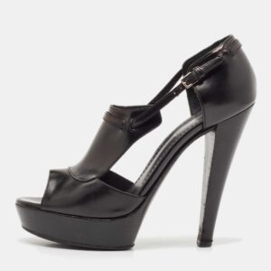 Yves Saint Laurent Black Leather T-Strap Platform Sandals Size 36