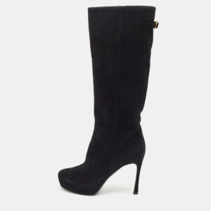 Yves Saint Laurent Black Suede Knee Length Boots Size 39