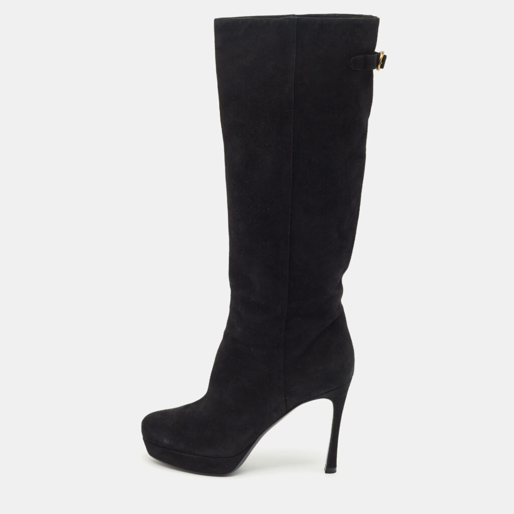 Yves Saint Laurent Black Suede Knee Length Boots Size 39