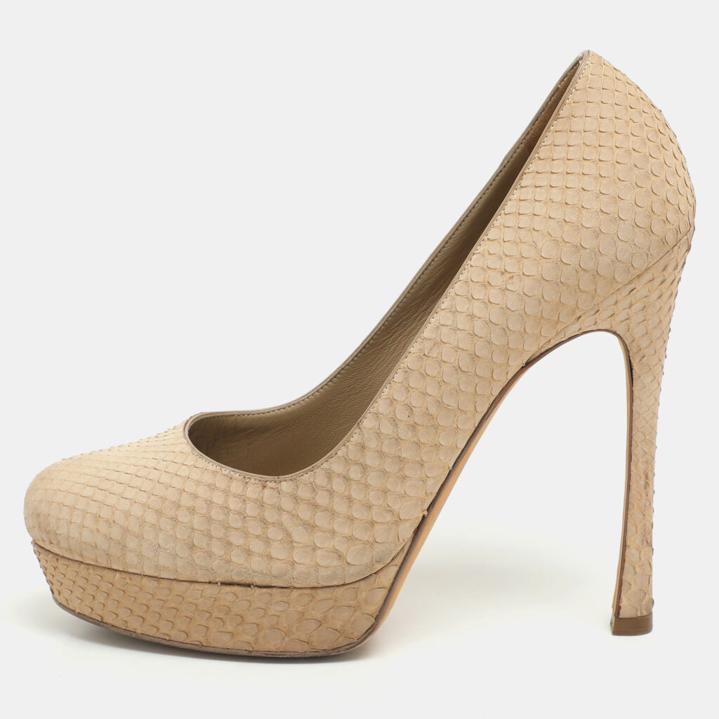 luxury-women-yves-saint-laurent-used-shoes-p1170535-004 Yves Saint Laurent Beige Python Platform Pumps Size 38