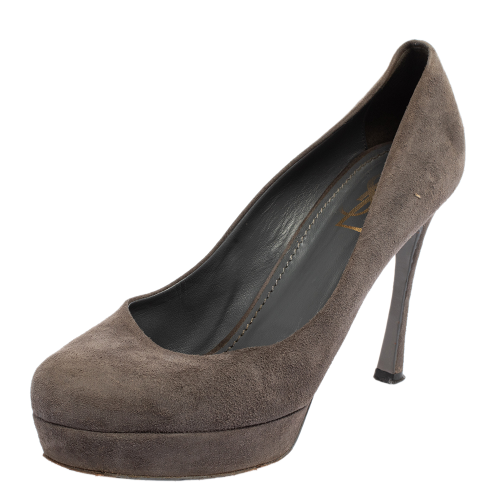 luxury-women-yves-saint-laurent-used-shoes-p462734-004 Yves Saint Laurent Grey Suede Pumps Size 40