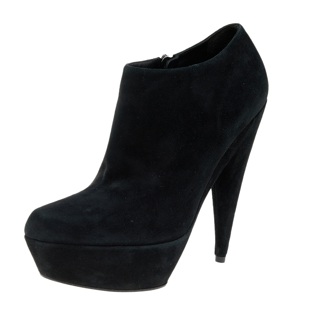 luxury-women-yves-saint-laurent-used-shoes-p562286-006 Yves Saint Laurent Black Suede Platform Ankle Boots Size 40