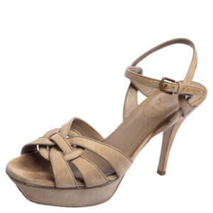 Yves Saint Laurent Beige Suede Tribute Sandals Size 38.5