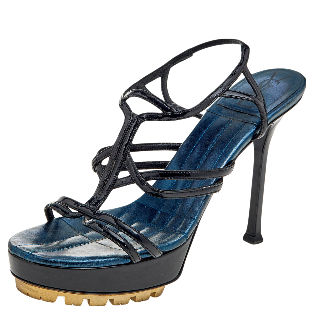 luxury-women-yves-saint-laurent-used-shoes-p570072-005-2 Yves Saint Laurent Black Patent Leather Strappy Platform Sandals Size 36.5