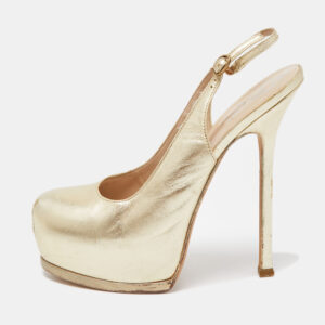 Yves Saint Laurent Gold Leather Tribtoo Slingback Pumps Size 38