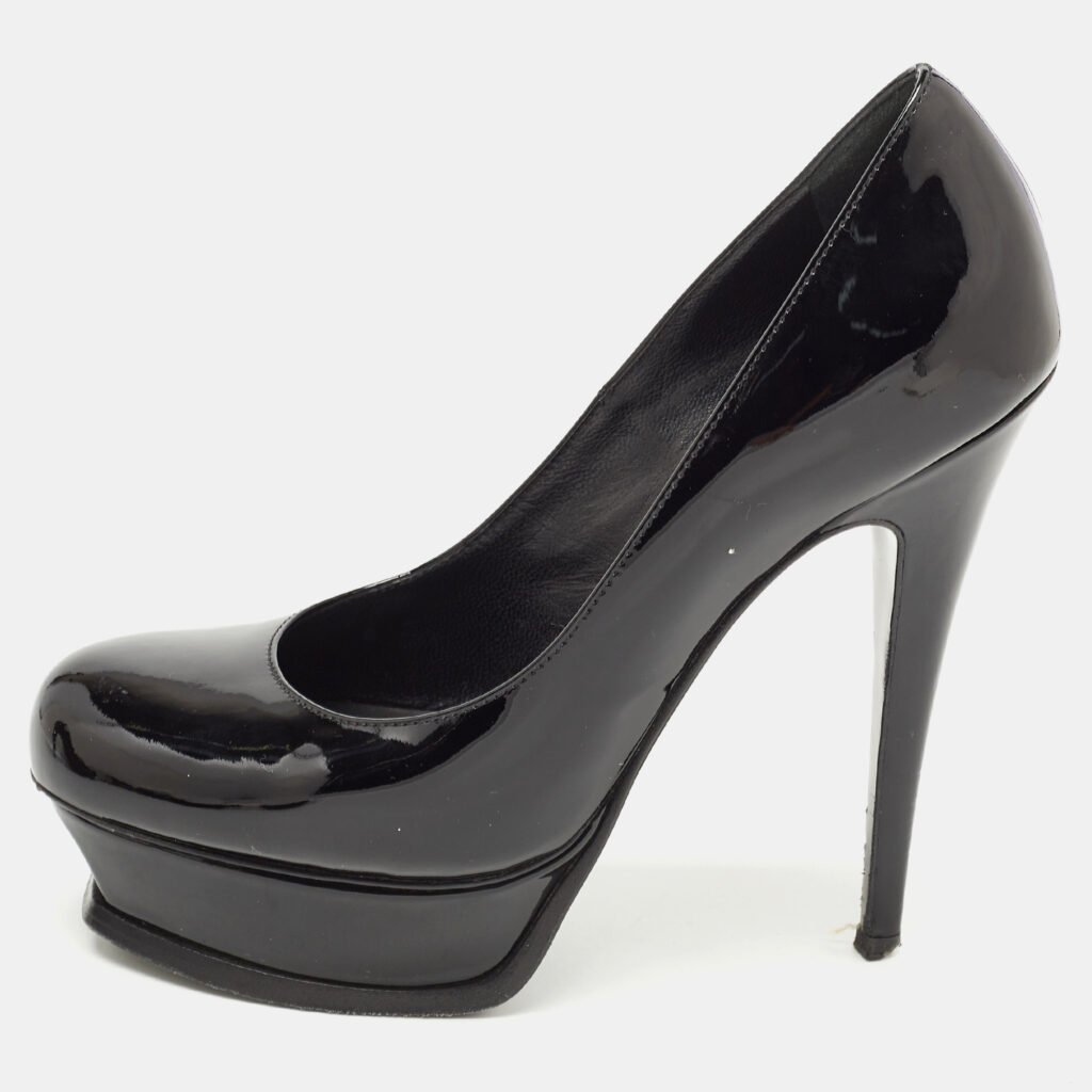 luxury-women-yves-saint-laurent-used-shoes-p913090-007 Yves Saint Laurent Black Patent Leather Platform Pumps Size 38