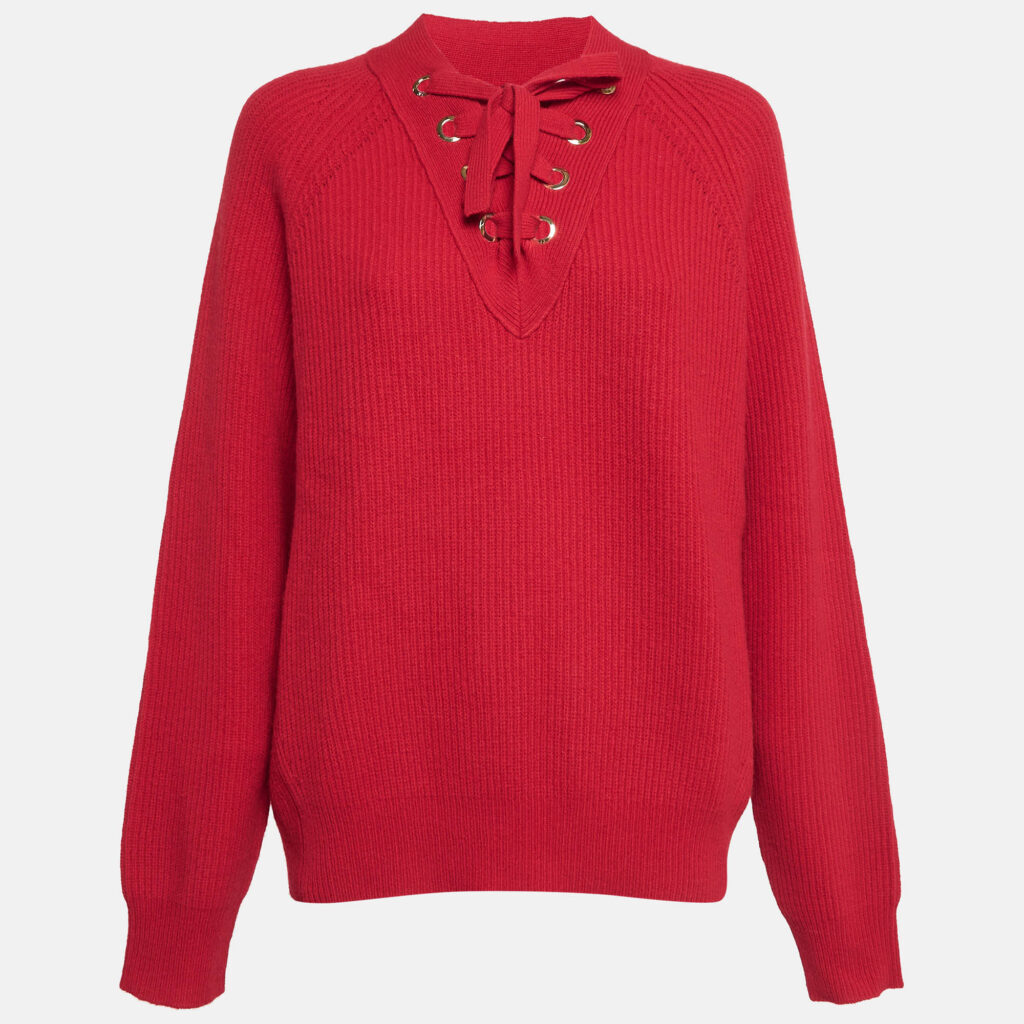 Zadig & Voltaire Red Rib Knit Lace-Up Kassy LC Sweater L