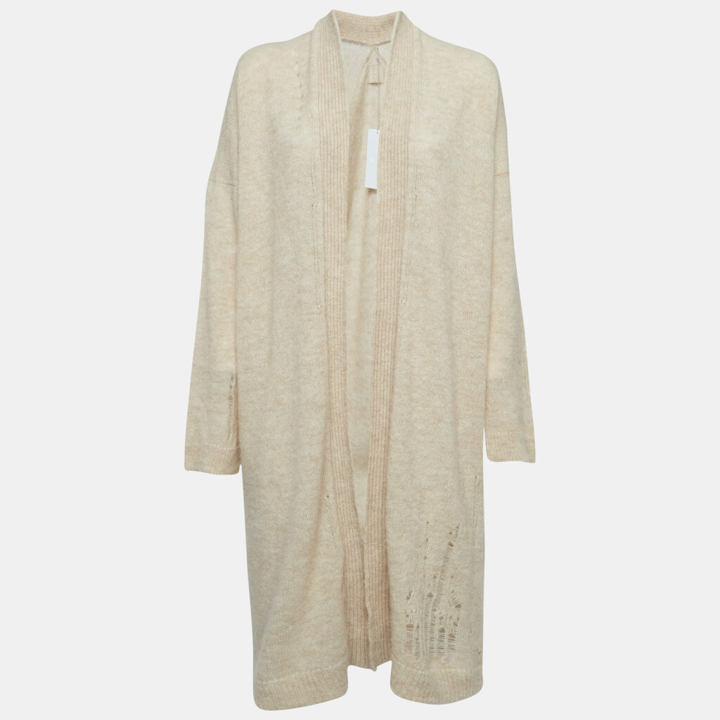 Zadig & Voltaire Beige Wool Blend Knit Ripped Style Long Cardigan M/L