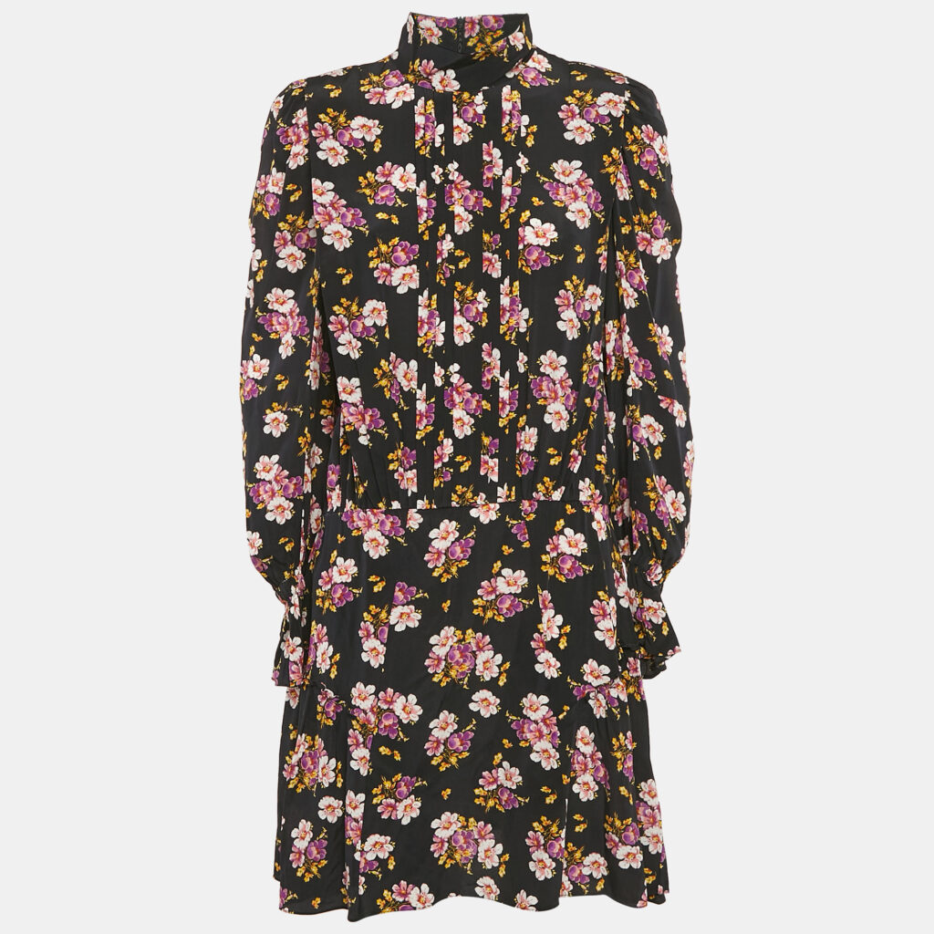 luxury-women-zadig-and-voltaire-new-clothes-p1107857-006 Zadig & Voltaire Black Floral Print Silk Pleated Rabbi Peonies Show Short Dress L