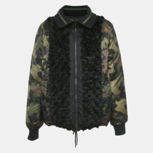 Zadig & Voltaire Black/Green Printed Fur Trim Nylon Reversible Kitch Jacket M
