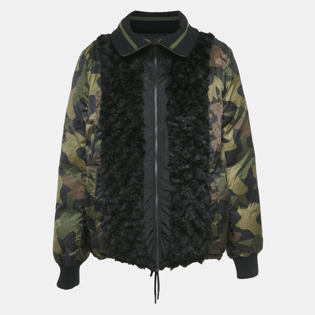 luxury-women-zadig-and-voltaire-new-clothes-p1120997-001 Zadig & Voltaire Black/Green Printed Fur Trim Nylon Reversible Kitch Jacket M