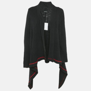 Zadig & Voltaire  Black Rib Knit Open Front Cambi Cardigan One Size