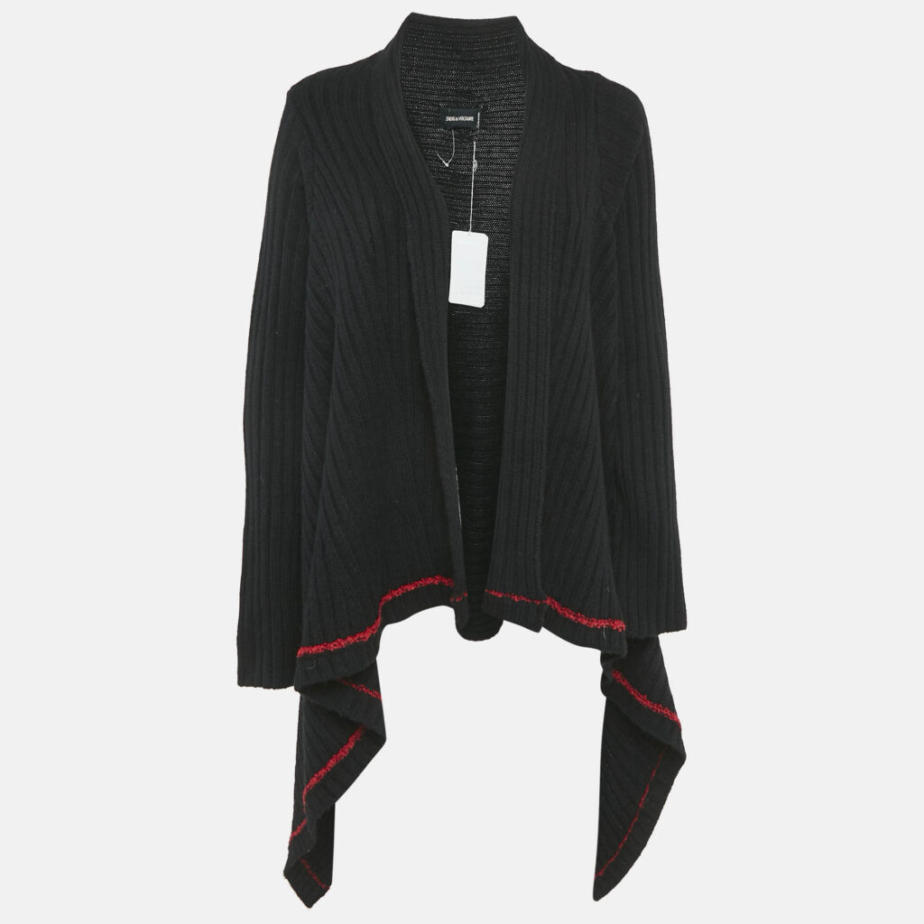 luxury-women-zadig-and-voltaire-new-clothes-p1120998-002 Zadig & Voltaire Black Rib Knit Open Front Cambi Cardigan One Size