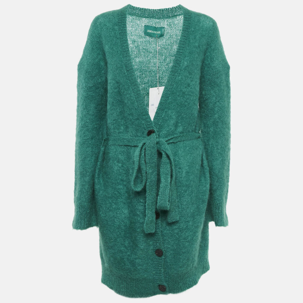 luxury-women-zadig-and-voltaire-new-clothes-p1120999-002 Zadig & Voltaire Green Mohair Wool Belted Romy Long Cardigan M/L