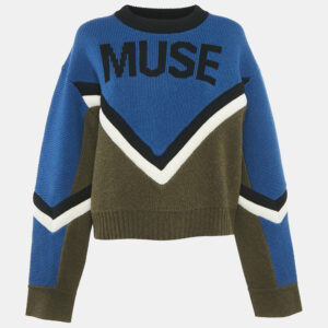 zadig & voltaire blue/green muse intarsia rib knit sweater l