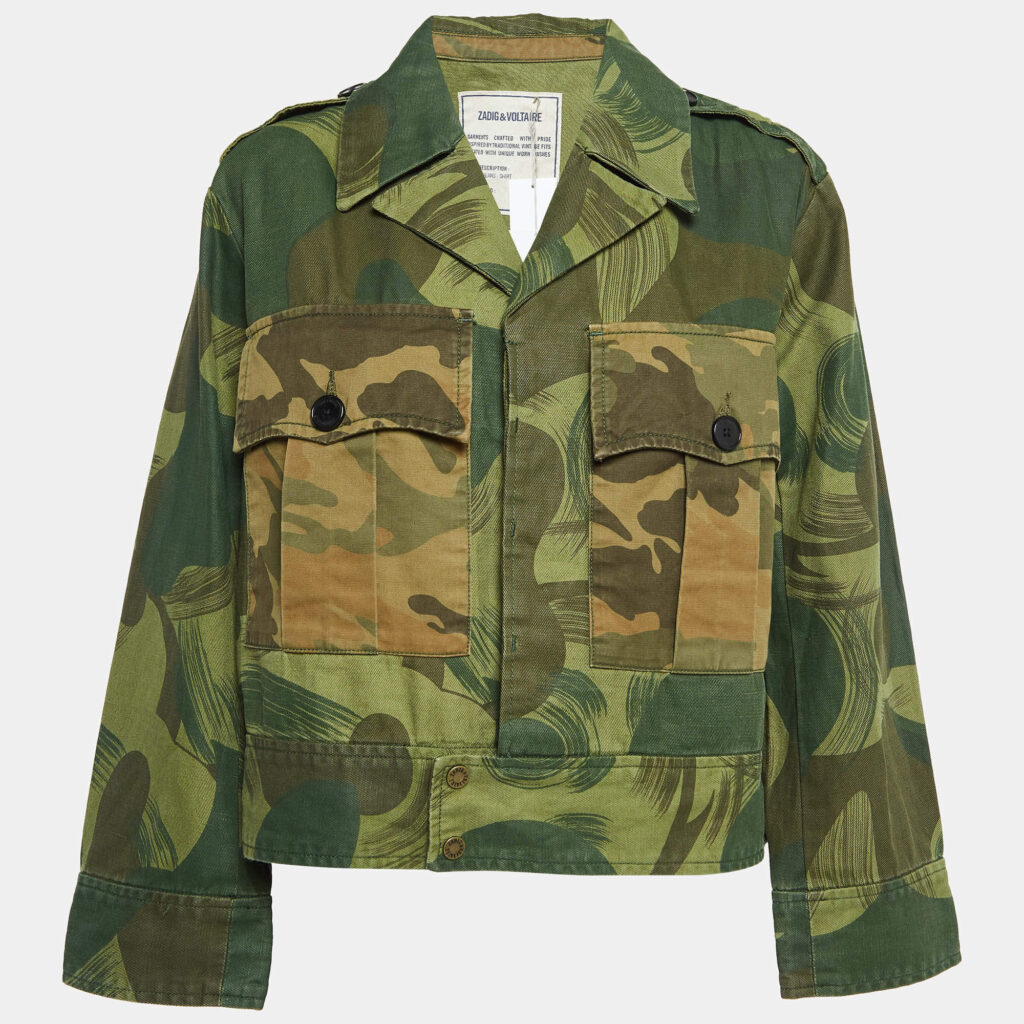 luxury-women-zadig-and-voltaire-new-clothes-p1121406-005 Zadig & Voltaire Military Green Camouflage Cotton Blend Button Front Jacket S