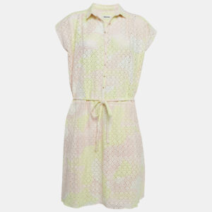 Zadig & Voltaire Pink/Yellow Camouflage Print Broderie Anglaise Cotton Requiem Dress L