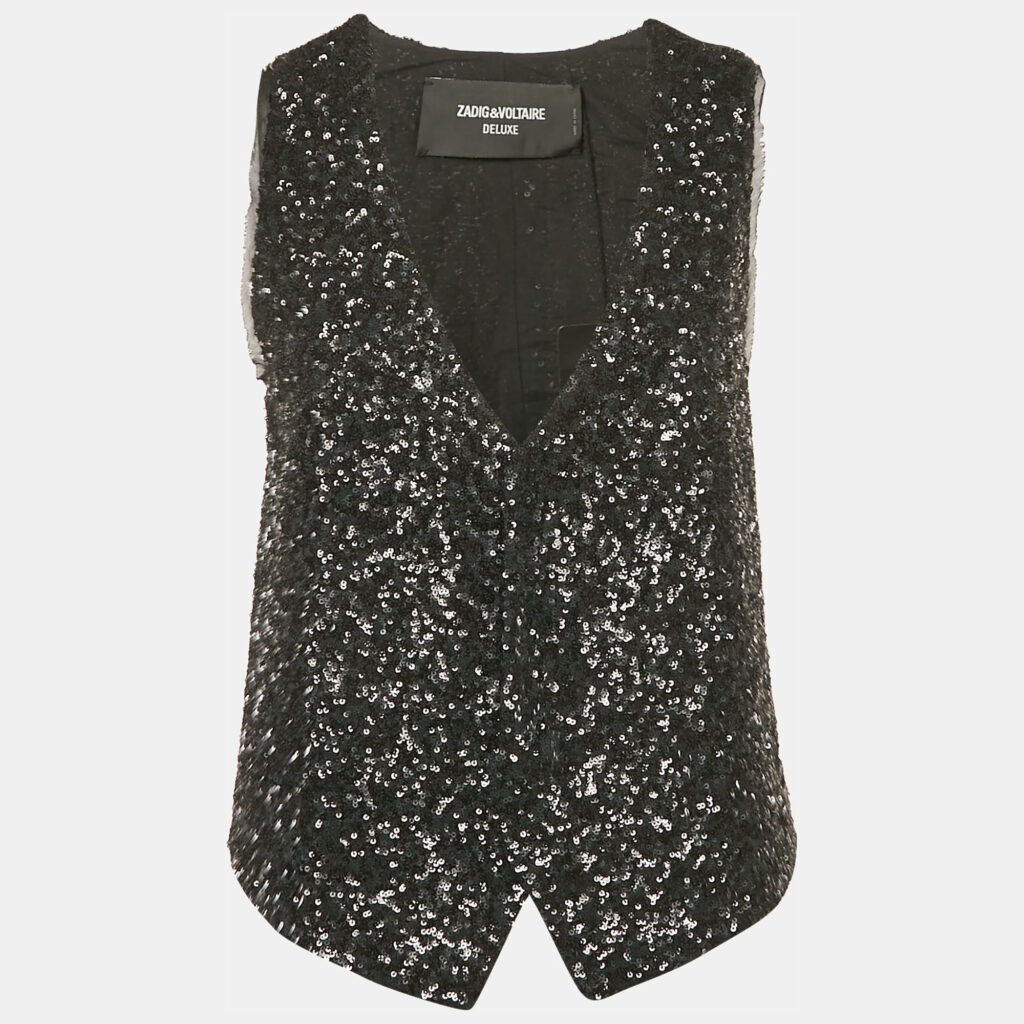 luxury-women-zadig-and-voltaire-new-clothes-p1129896-004 Zadig & Voltaire Black Sequin Button Front Emilie Waistcoat M