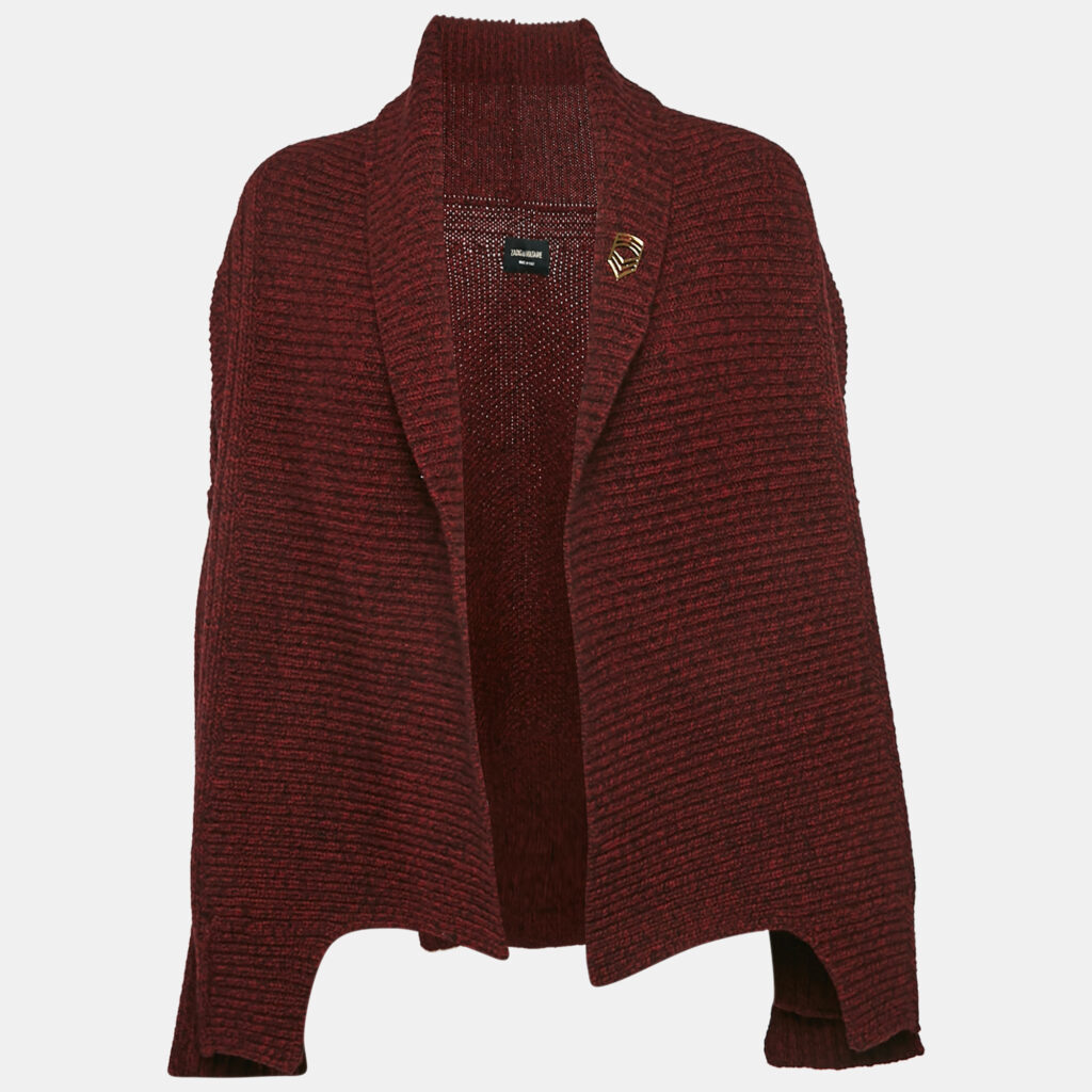 luxury-women-zadig-and-voltaire-new-clothes-p1130999-003 Zadig & Voltaire Burgundy Rib Knit Shawl Collar Mystic Cardigan XS/S