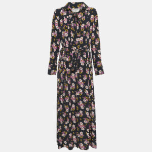 Zadig & Voltaire Black Floral Print Silk Pleated Button Front Maxi Dress XS