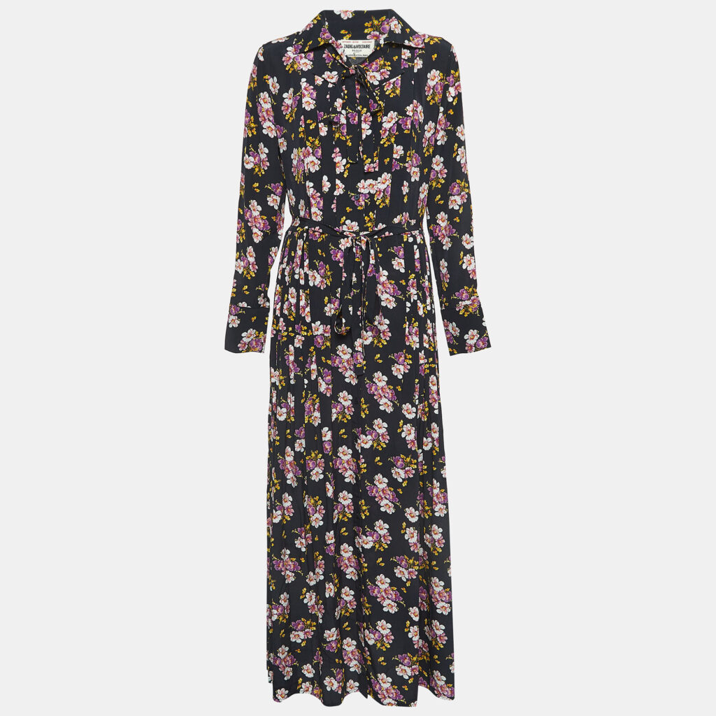 luxury-women-zadig-and-voltaire-new-clothes-p1131021-008 Zadig & Voltaire Black Floral Print Silk Pleated Button Front Maxi Dress XS