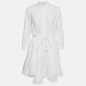 Zadig & Voltaire White Striped Lace Trim Cotton Mini Dress L