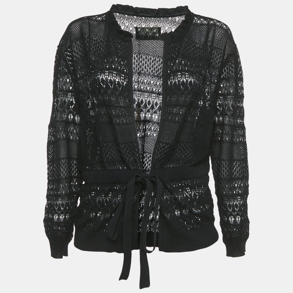 Zadig & Voltaire Black Crochet Knit Wrap Maddie Cardigan S
