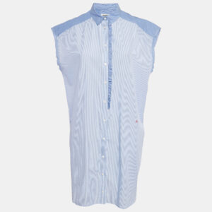 Zadig & Voltaire Blue Stripe Cotton Button Front Ruffled Rilt Mini Dress S