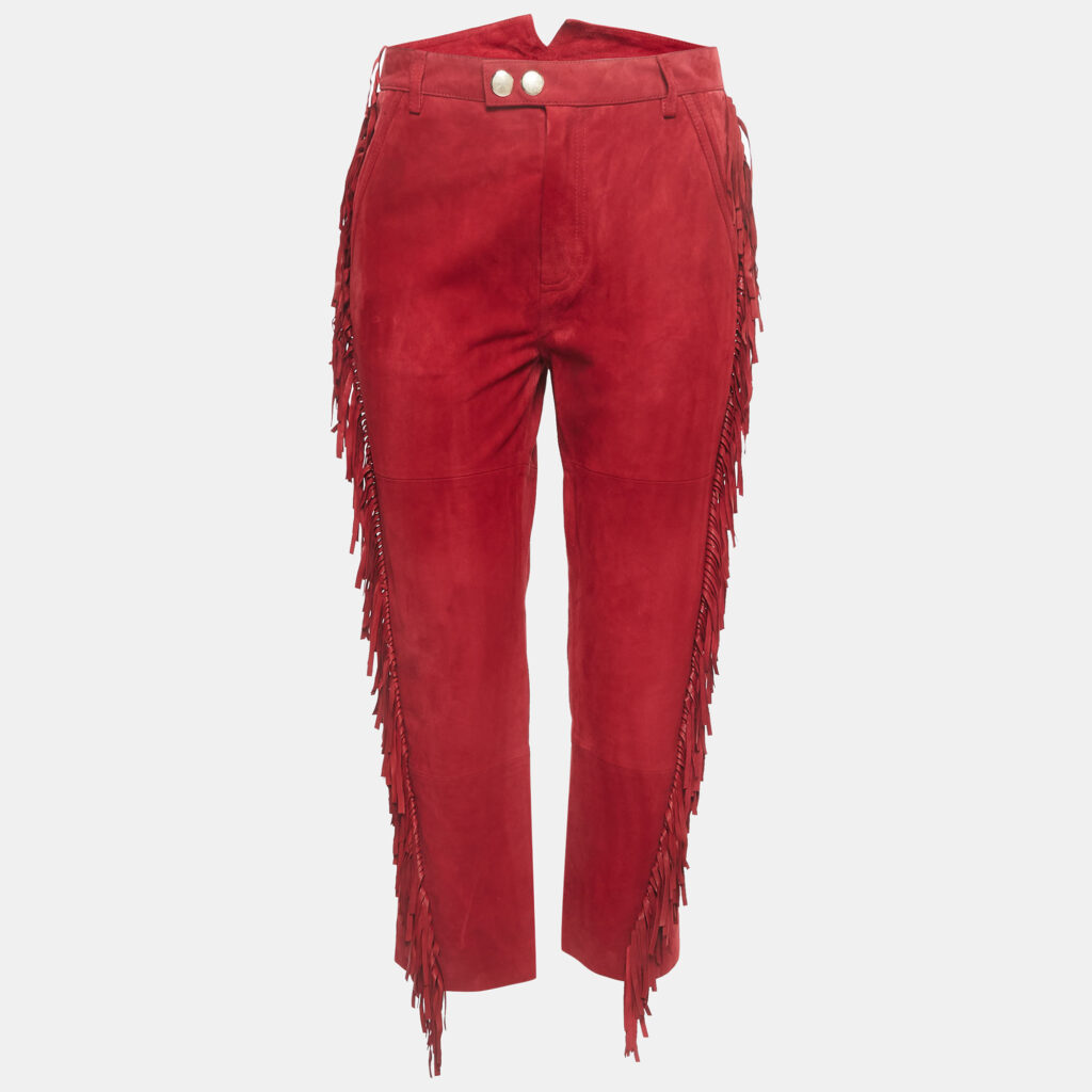 Zadig & Voltaire Red Suede Fringed Trousers S