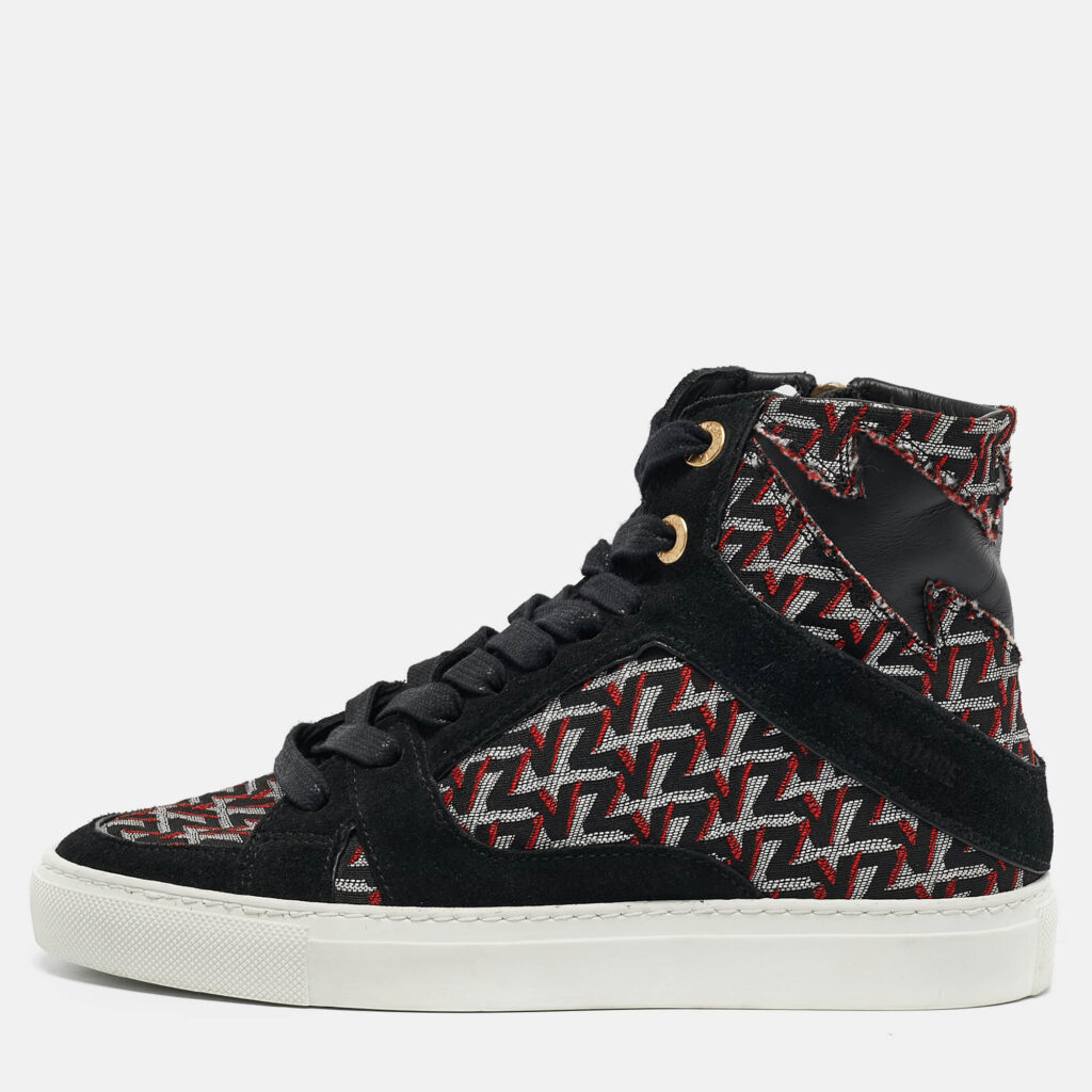 luxury-women-zadig-and-voltaire-new-shoes-p1109116-010 Zadig & Voltaire Black/Burgundy Leather and Suede High Top Sneakers Size 36