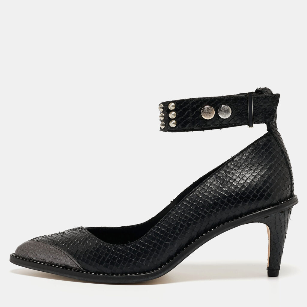 luxury-women-zadig-and-voltaire-new-shoes-p900125-010 Zadig & Voltaire Black Python Embossed Leather Animal Print Pumps Size 36