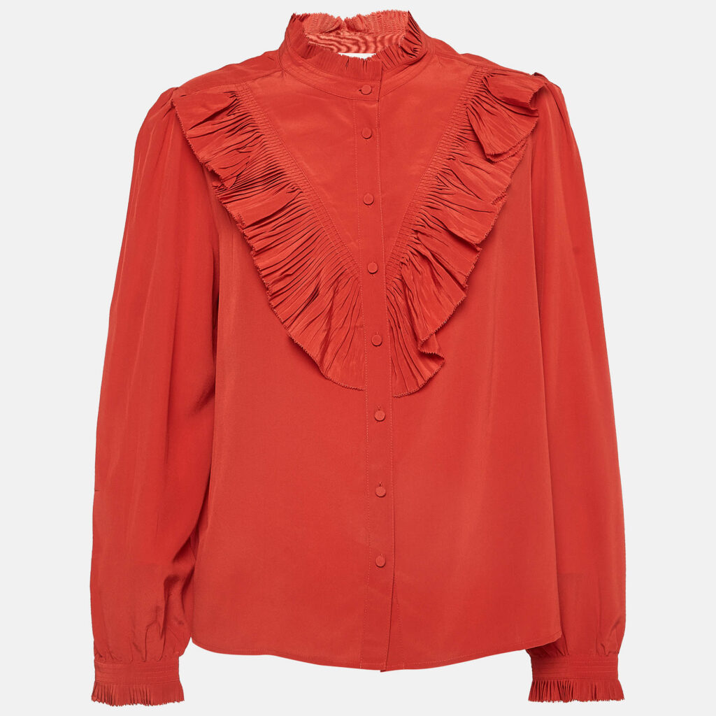 Zadig & Voltaire Red Silk Ruffled Taccora Blouse M