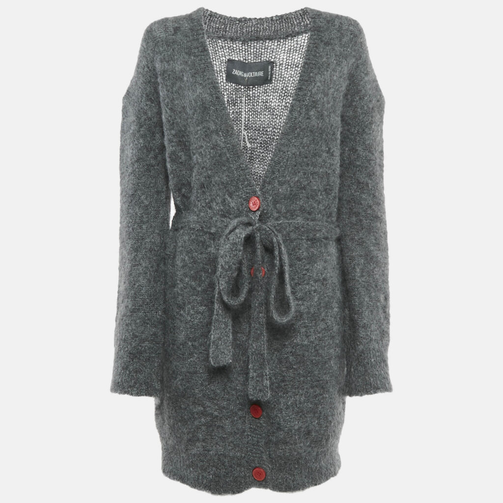 luxury-women-zadig-and-voltaire-used-clothes-p1121003-001 Zadig & Voltaire Green Mohair Wool Belted Romy Long Cardigan M/L