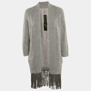 Zadig & Voltaire Deluxe Grey Cashmere Fringed Open Front Paloma Cardigan XS/S