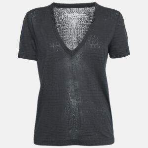 Zadig & Voltaire Dark Grey Reptile Print Knit V-Neck Top S