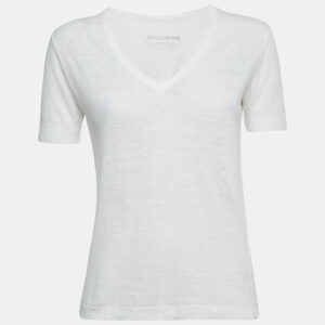 Zadig & Voltaire White Linen Knit V-Neck Wassa Top S