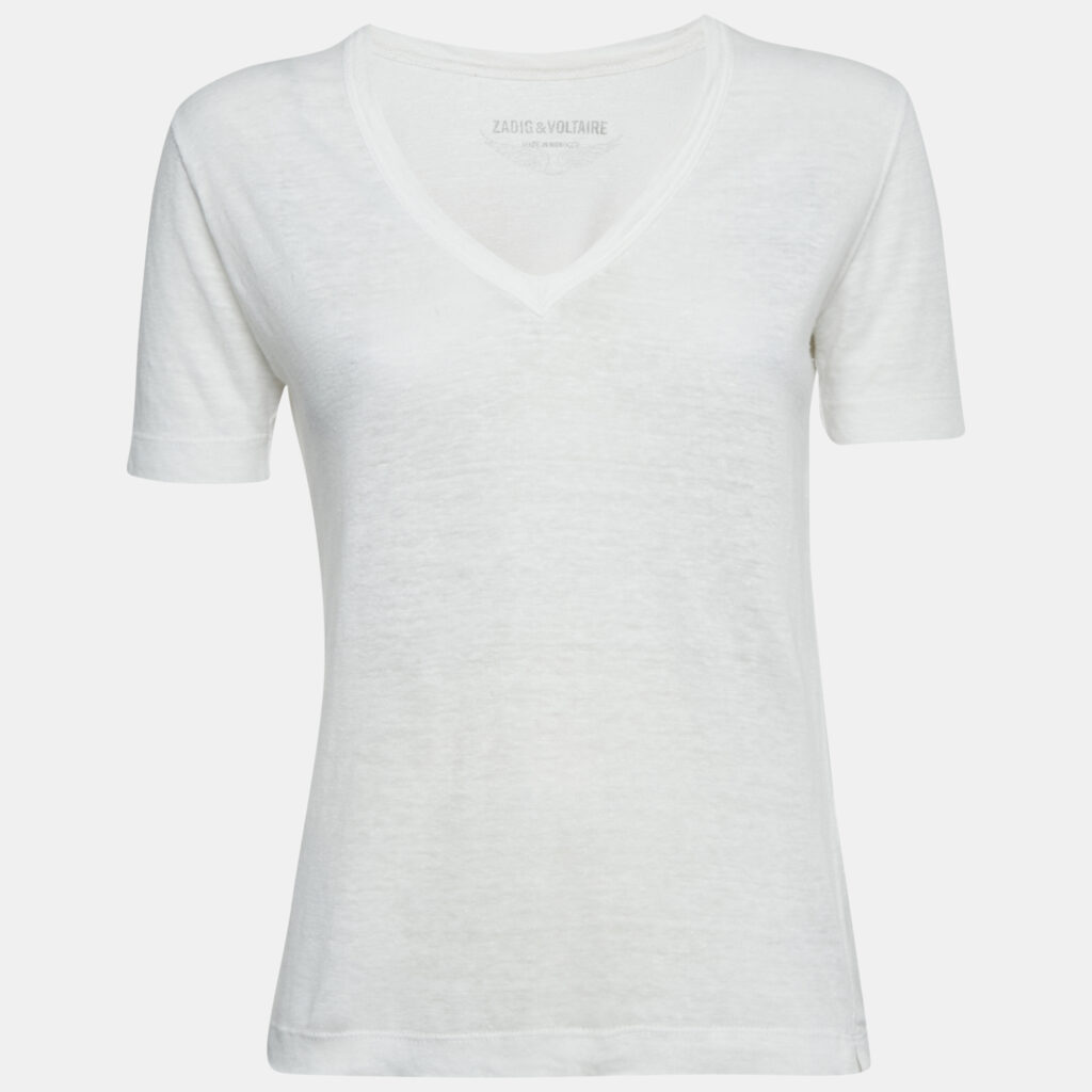 luxury-women-zadig-and-voltaire-used-clothes-p1141399-005 Zadig & Voltaire White Linen Knit V-Neck Wassa Top S