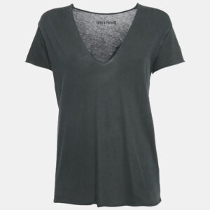 Zadig & Voltaire Charcoal Grey Cotton Knit V-Neck Story Fishnet Top S