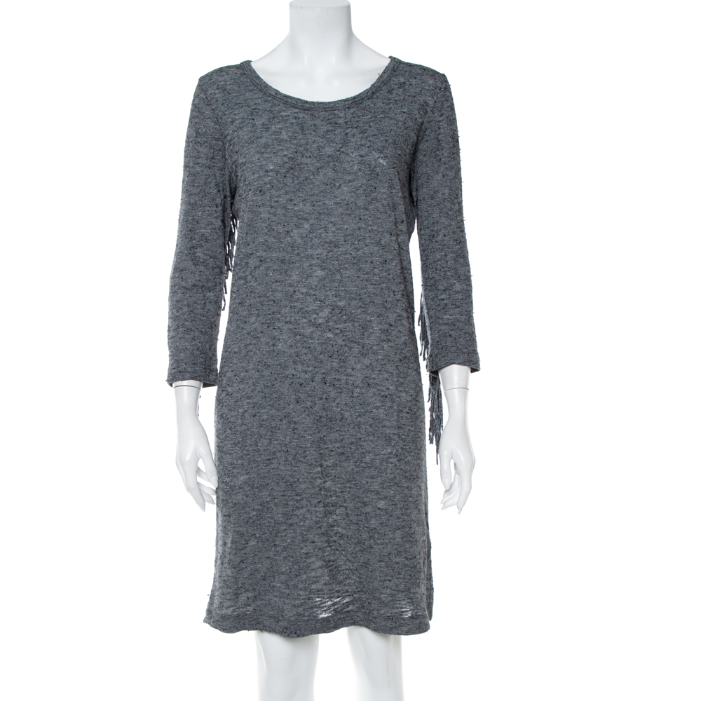 luxury-women-zadig-and-voltaire-used-clothes-p413137-002 Zadig & Voltaire Grey Wool Winter Fringes Mini Dress S
