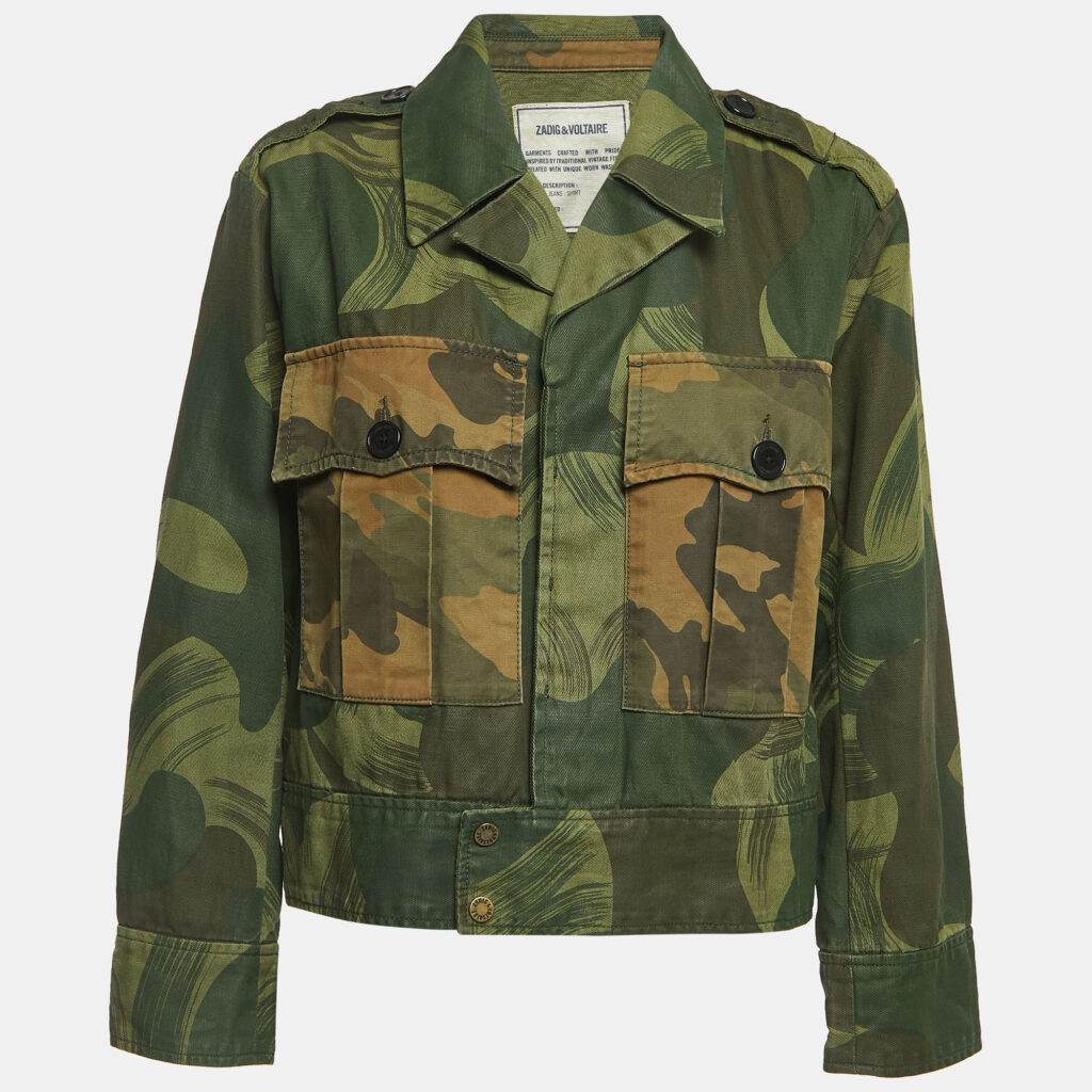 luxury-women-zadig-and-voltaire-used-clothes-p894847-001 Zadig & Voltaire Military Green Camouflage Cotton Blend Button Front Jacket XS